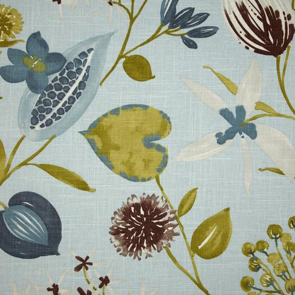 Ray of Sun Cloud Blue Floral Print Drapery Fabric 47976