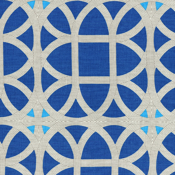 Lamerie Lattice Sapphire Blue Contemporary Linen Print Drapery Fabric