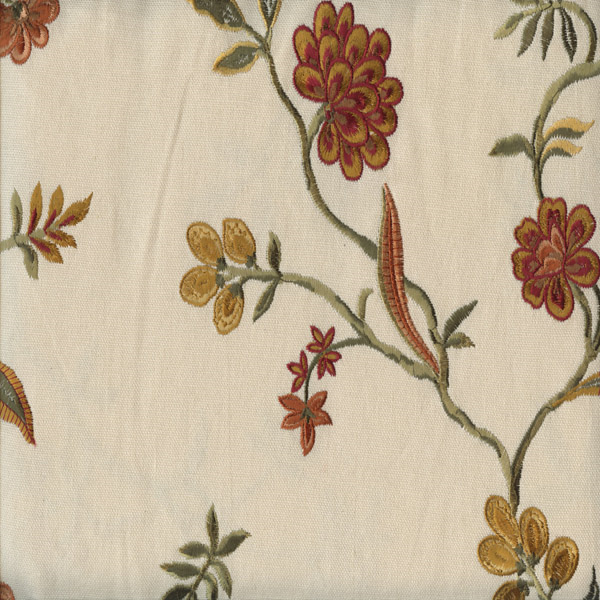 Cemb 1641 Terracotta Red Floral Cotton Embroidered Drapery Fabric