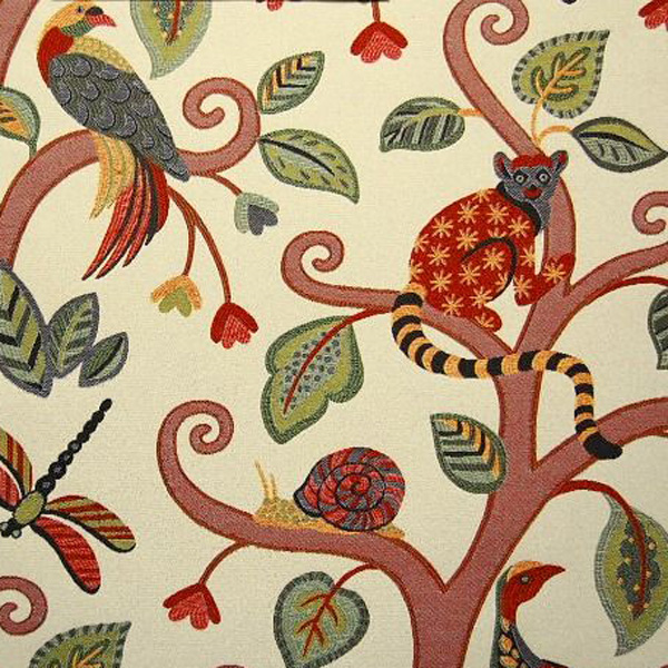 Marakay 338 Jungle Red Woven Floral Monkey Upholstery Fabric by