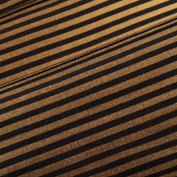 Black and Gold Horizontal Stripe Faux Silk Drapery Fabric 52584