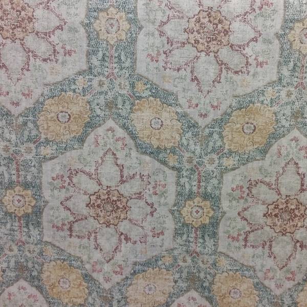 Toscana Tile Cerulean Green Drapery Fabric by P. Kaufmann 52796