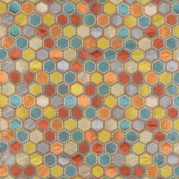 Gem Market Henna Multi Geometric Embroidered Faux Silk Drapery Fabric