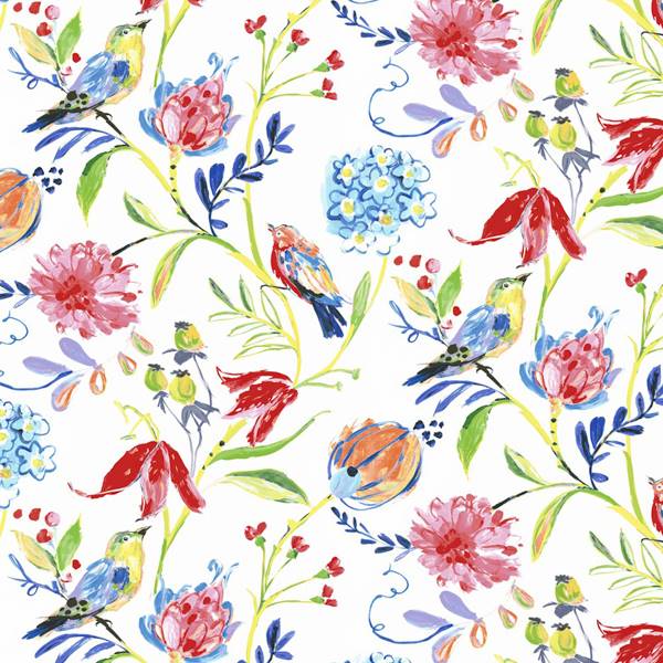 Honolulu Rainbow Linen Blend Floral and Bird Drapery Fabric 55914