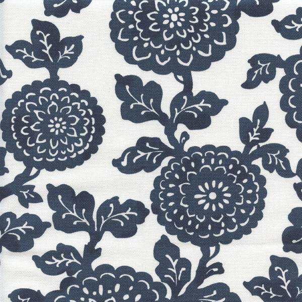 Mums Premier Navy White Cotton Floral Drapery Fabric by Premier Prints 30 Yard Bolt