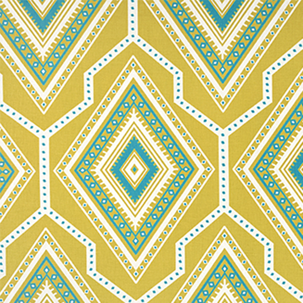 Gita Saffron Coastal Blue Cotton Diamond Drapery Fabric by Premier