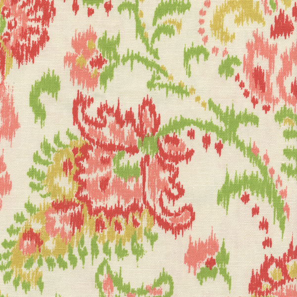 1 YD Piece Peach Lime Green Floral Cotton Drapery Fabric 58823Piece