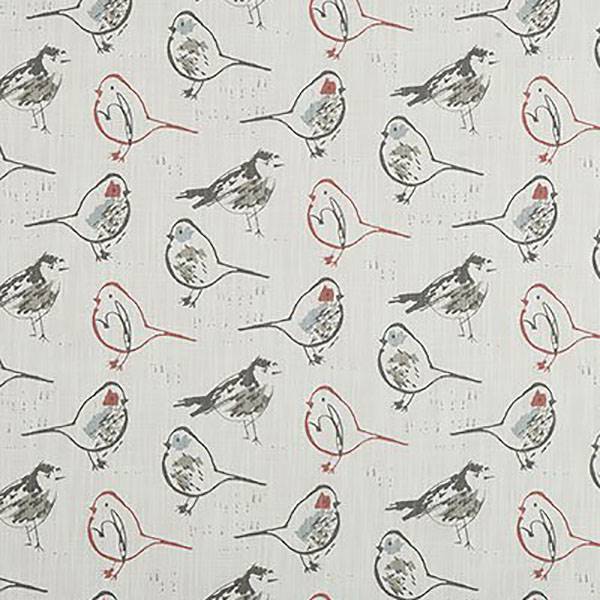 Bird Toile Scarlet Slub Canvas Printed Drapery Fabric by Premier Print